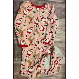 Pink Carter’s Santa & Reindeer Girl Fleece Footed Pajamas (PJs) Sleeper, Size 5T